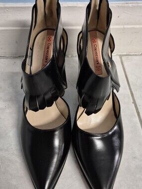CAPEZZANI ITALY HAND-PAINTED LEATHER FRINGE HEELS